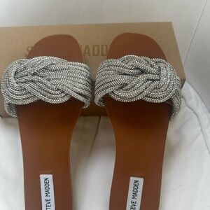 Steve Madden Silver Braided Crystal Slide Sandals